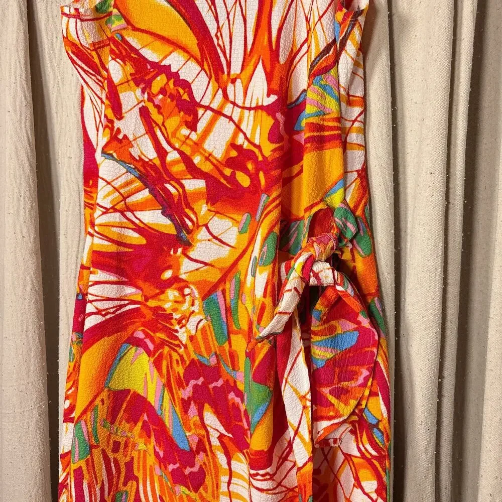 Robbie Bee Abstract Print Sleeveless Maxi Dress‎ Side Tie Size 8 Summer Beach
